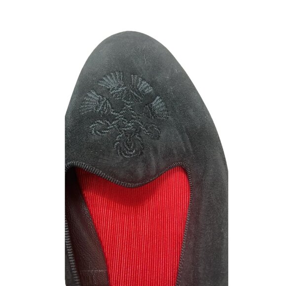 UNISA 10B Black Suede Leather Ballet Flats Red Lining - Picture 2 of 4